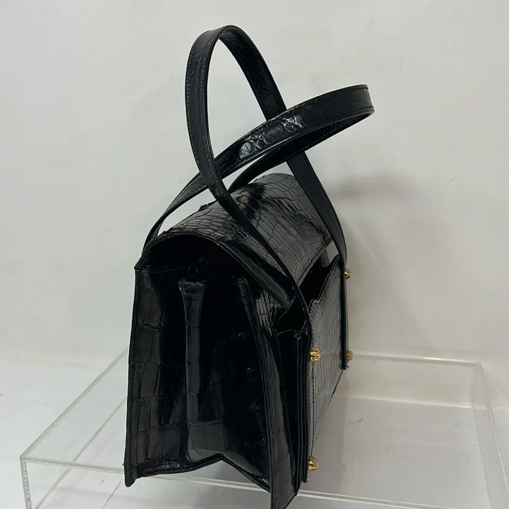 Lucille de Paris Black Crocodile Handbag